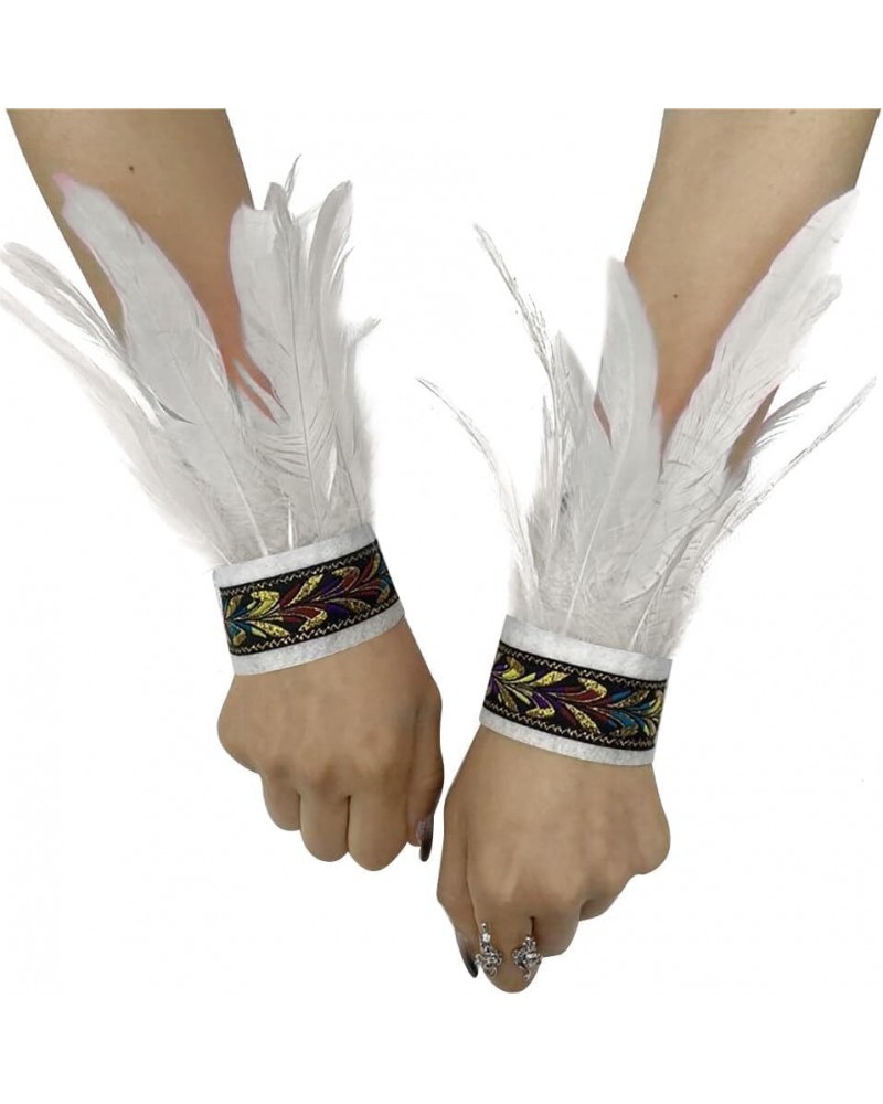 2PCS Feather Bracelets Wrist Band Feather Plume Wrist Strap Ethnic Style Bracelet Feather Wrist Arm Decorative for Halloween ...