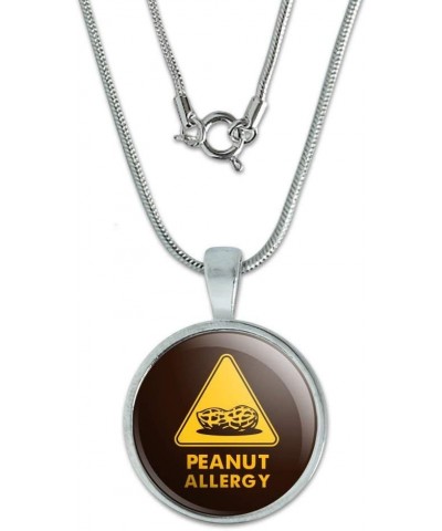 Peanut Allergy Yellow Warning Sign 0.75" Pendant with Sterling Silver Plated Chain $9.85 Necklaces