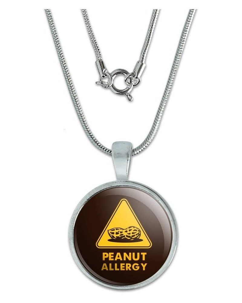 Peanut Allergy Yellow Warning Sign 0.75" Pendant with Sterling Silver Plated Chain $9.85 Necklaces