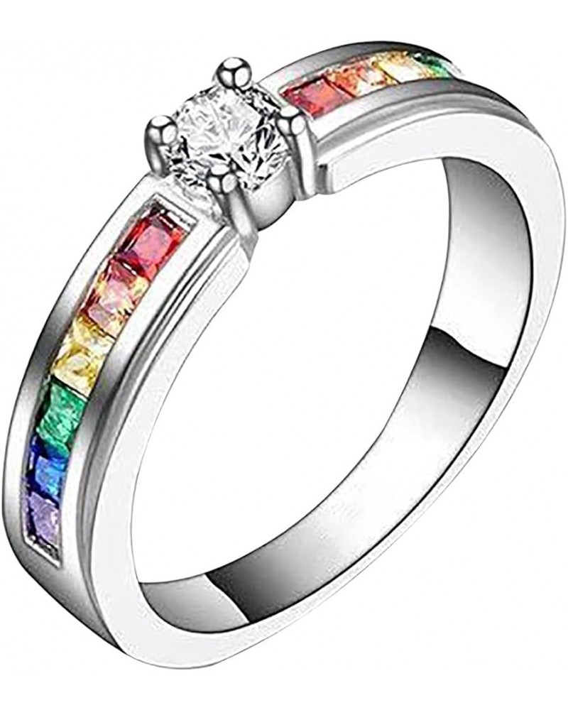 Lady Colorful Simulated Diamond Ring for Women Inlaid Zircon Jewelry Engagement Wedding Rings for Bride (Silver, 9) Purple,Ro...