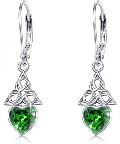 Celtic Birthstone Drop Earrings 925 Sterling Silver Birthstone Dangle Earrings Irish Celtic Jewelry Gifts Celtic Leverback Ea...