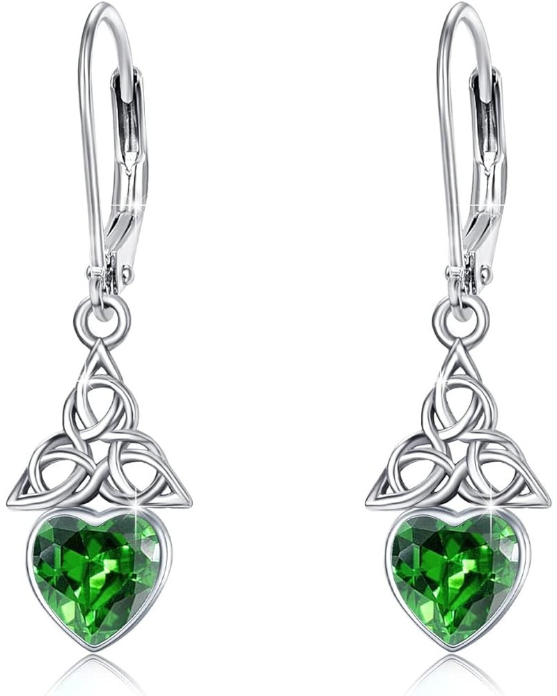 Celtic Birthstone Drop Earrings 925 Sterling Silver Birthstone Dangle Earrings Irish Celtic Jewelry Gifts Celtic Leverback Ea...