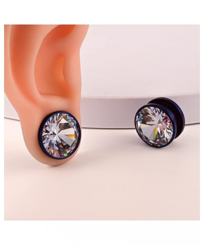 2PCS White Crystals Ear Gauges Hypoallergenic Stainless Steel Plugs Tunnels Piercing Expander Stretchers Body Jewelry A-Purpl...