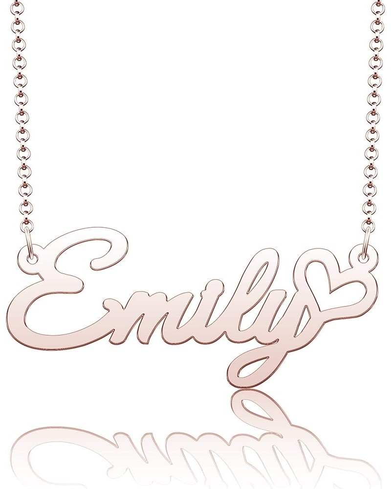 Personalized Name Necklace Heart Symbol Copper Jewelry for Girls Name Necklace for Women Gold Name Necklace Emily-Rose Gold $...