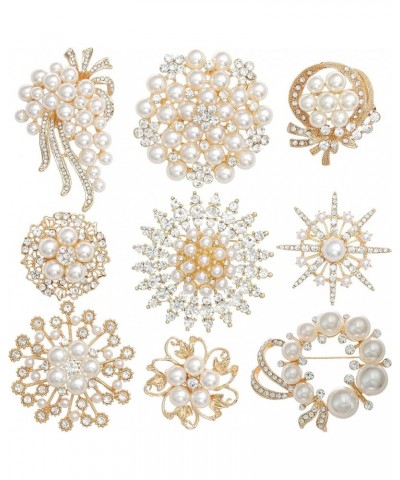 9 Pack Gold Crystal Rhinestone Flower Brooch Pin Set for DIY Wedding Party Bouquets Embellishment Crafts Decor gold $12.87 Br...