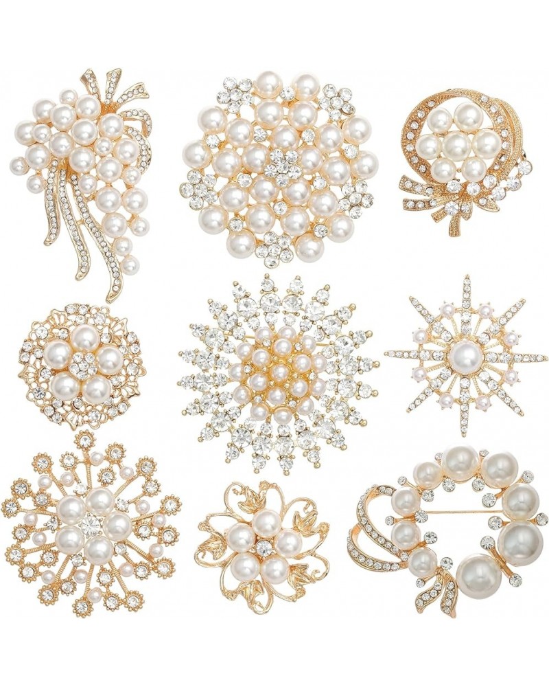 9 Pack Gold Crystal Rhinestone Flower Brooch Pin Set for DIY Wedding Party Bouquets Embellishment Crafts Decor gold $12.87 Br...