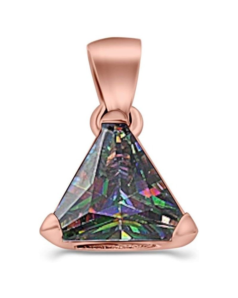 Triangle Cut Charm Pendant Simulated Cubic Zirconia 925 Sterling Silver (11mm) Rose Tone, Simulated Rainbow CZ $9.68 Pendants