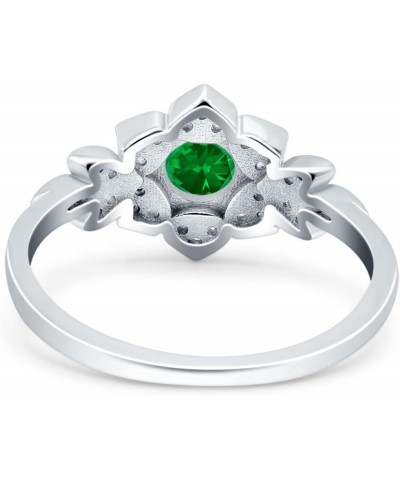 Halo Art Deco Cluster Floral Wedding Engagement Ring Round Simulated Cubic Zirconia 925 Sterling Silver Simulated Green Emera...