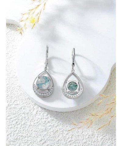 925 Sterling Silver Natural Moss Agate Dangle Drop Earrings For Women Girls Birthday Christmas Green Gems Engagement Wedding ...