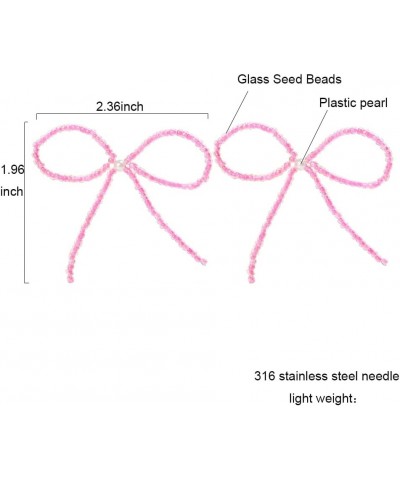 Handmake Bow Tie Drop Dangle Earrings Pink Glass Seed Bead Make Bow Ribbon Earrings For Women Girls PINK BIG $8.25 Earrings