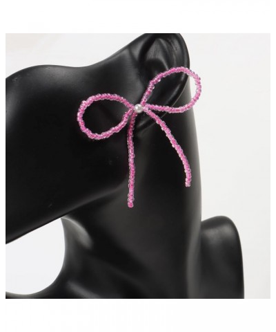 Handmake Bow Tie Drop Dangle Earrings Pink Glass Seed Bead Make Bow Ribbon Earrings For Women Girls PINK BIG $8.25 Earrings