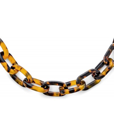 Fashion Golden Brown Long Oval Link Faux Tortoise Shell Collar Choler Necklace for Women Teen 14K Gold Plated Stainless Steel...