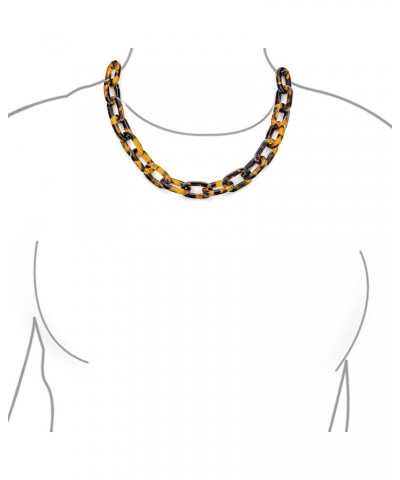 Fashion Golden Brown Long Oval Link Faux Tortoise Shell Collar Choler Necklace for Women Teen 14K Gold Plated Stainless Steel...