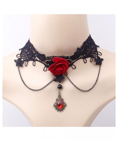 Gothic Red Flower Black Lace Jewelry Set for Women Girls Vintage Charm Sexy Rose Flowers Lolita Black Collar Chocker Chain Ta...