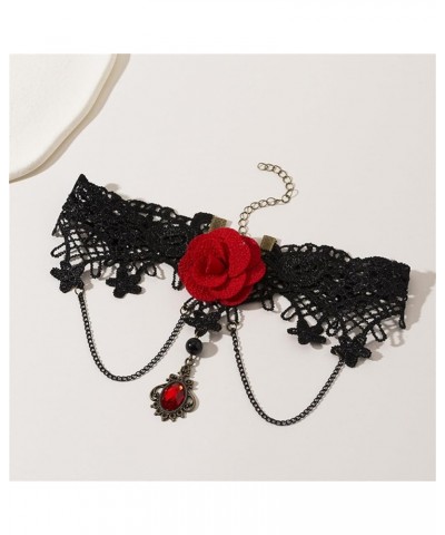 Gothic Red Flower Black Lace Jewelry Set for Women Girls Vintage Charm Sexy Rose Flowers Lolita Black Collar Chocker Chain Ta...