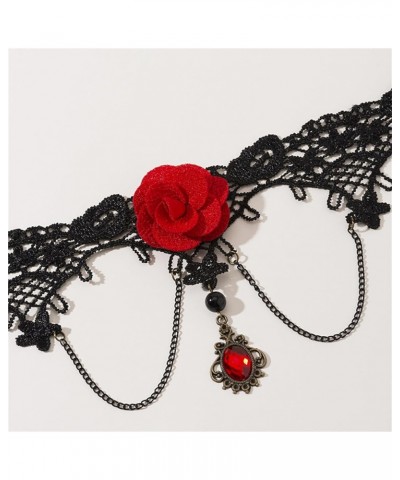 Gothic Red Flower Black Lace Jewelry Set for Women Girls Vintage Charm Sexy Rose Flowers Lolita Black Collar Chocker Chain Ta...