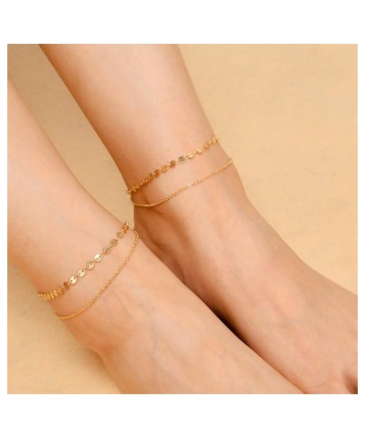 Anklet for Women, 14K Gold Plated Simple Summer Beach Boho Foot Chain Jewelry Coin Layered $11.09 Anklets