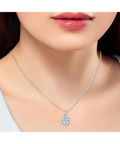 Moissanite Halo Heart Round Necklace, 18K White Gold Plated, Ideal Cut D Color VVSI, Lab Created Diamond with Certificate and...