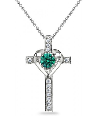 Sterling Silver Heart in Cross Pendant Necklace Made with European Crystals December - Blue $17.39 Necklaces