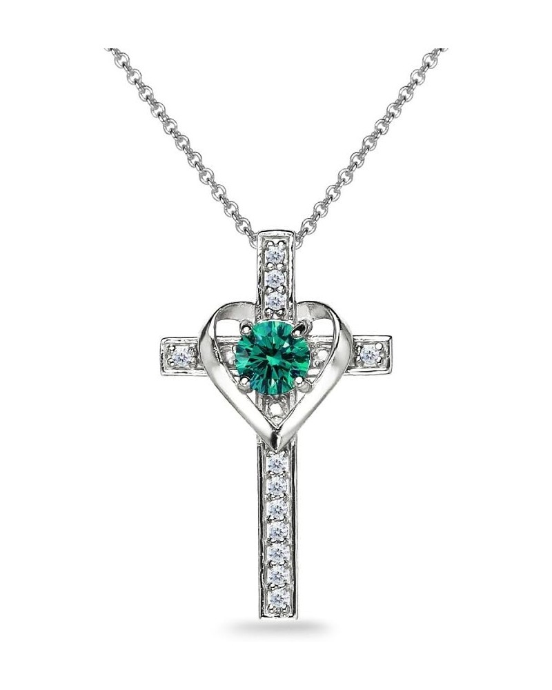 Sterling Silver Heart in Cross Pendant Necklace Made with European Crystals December - Blue $17.39 Necklaces