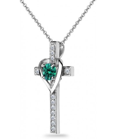 Sterling Silver Heart in Cross Pendant Necklace Made with European Crystals December - Blue $17.39 Necklaces