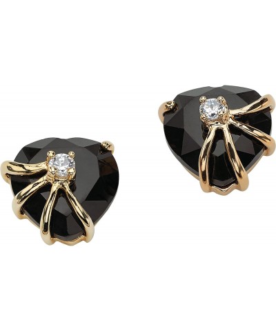 PalmBeach Yellow Gold-plated Heart Shaped Natural Black Onyx and Round Cubic Zirconia Stud Earrings (11x11.5mm) $18.78 Earrings