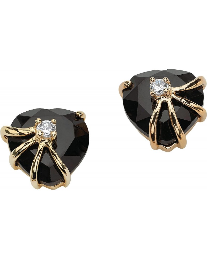 PalmBeach Yellow Gold-plated Heart Shaped Natural Black Onyx and Round Cubic Zirconia Stud Earrings (11x11.5mm) $18.78 Earrings