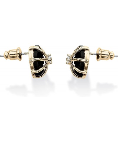 PalmBeach Yellow Gold-plated Heart Shaped Natural Black Onyx and Round Cubic Zirconia Stud Earrings (11x11.5mm) $18.78 Earrings