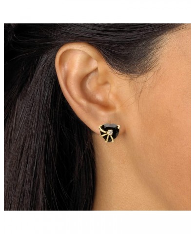 PalmBeach Yellow Gold-plated Heart Shaped Natural Black Onyx and Round Cubic Zirconia Stud Earrings (11x11.5mm) $18.78 Earrings