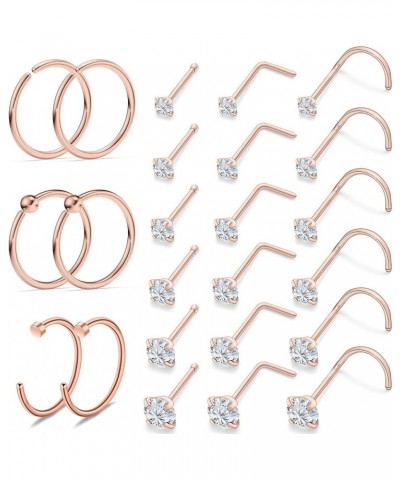 18G 20G 22G Nose Rings Hoops for Women 316L Stainless Surgical Steel L Shape Nose Studs Screw Bone Nose Rings Piercing Diamon...