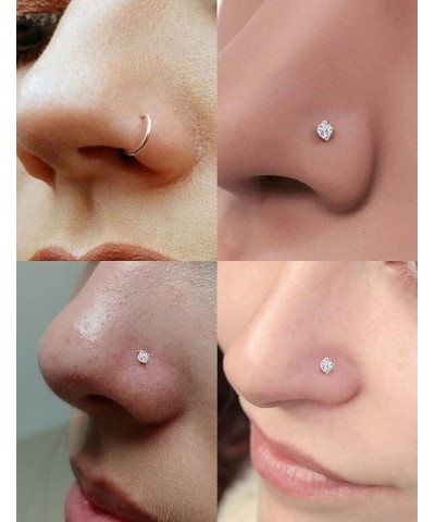 18G 20G 22G Nose Rings Hoops for Women 316L Stainless Surgical Steel L Shape Nose Studs Screw Bone Nose Rings Piercing Diamon...