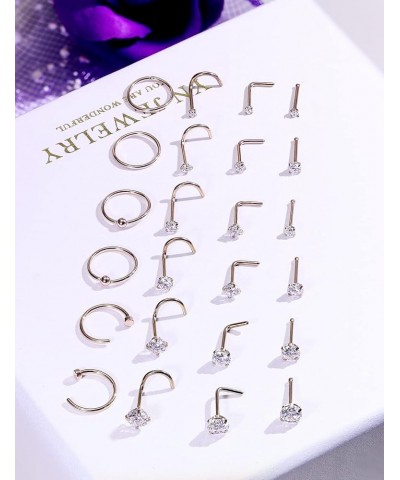 18G 20G 22G Nose Rings Hoops for Women 316L Stainless Surgical Steel L Shape Nose Studs Screw Bone Nose Rings Piercing Diamon...