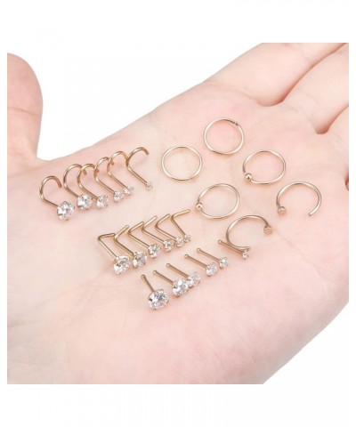 18G 20G 22G Nose Rings Hoops for Women 316L Stainless Surgical Steel L Shape Nose Studs Screw Bone Nose Rings Piercing Diamon...