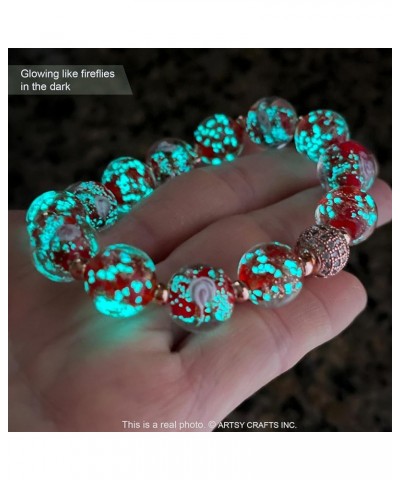 ARTSY Crafts Glow in The Dark Beads Bracelet, Ocean Blue Firefly Beads Stretch Bracelet, Luminous Murano Bead Healing Crystal...