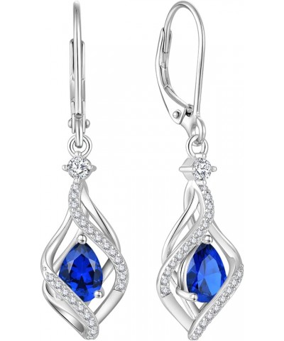 Women Earrings,925 Sterling Silver 5A Cubic Zirconia Twist Dangle Drop Earrings with Birthstone for Her 03-Sapphire color $45...