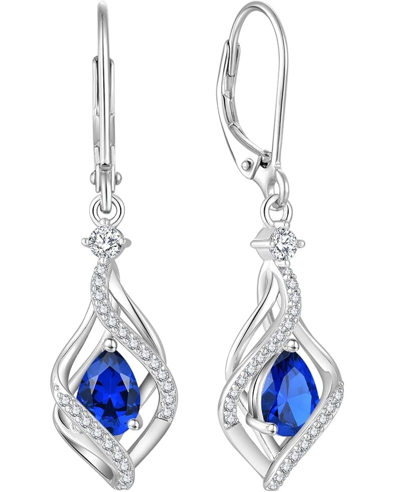 Women Earrings,925 Sterling Silver 5A Cubic Zirconia Twist Dangle Drop Earrings with Birthstone for Her 03-Sapphire color $45...