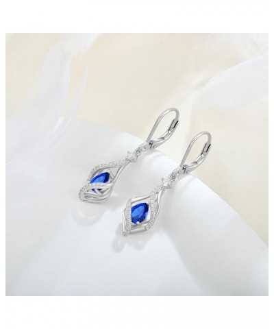 Women Earrings,925 Sterling Silver 5A Cubic Zirconia Twist Dangle Drop Earrings with Birthstone for Her 03-Sapphire color $45...