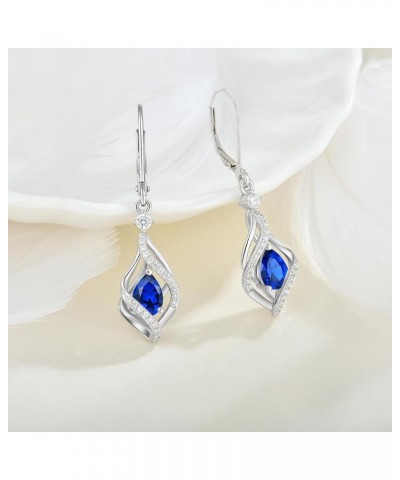 Women Earrings,925 Sterling Silver 5A Cubic Zirconia Twist Dangle Drop Earrings with Birthstone for Her 03-Sapphire color $45...