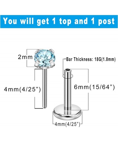 1.5mm-4mm Zircon Surgical Steel Cartilage Stud with 18g 5mm 6mm 8mm 10mm Press Fit Threadless Push Pop in Labret Post Lip For...